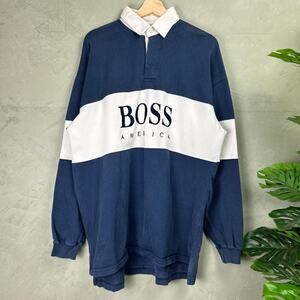 Hugo Boss America Two Tone Rugby Polo Long Sleeve Shirt XL y2k